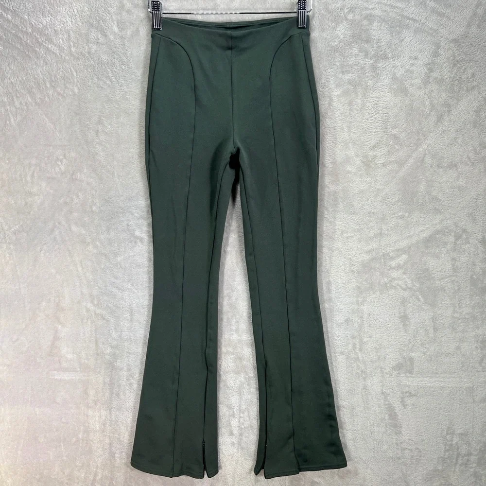 Alo Yoga High-Waist 7/8 Zip It Flare Ankle Zip Leggings Green Dark Cactus XS‎
